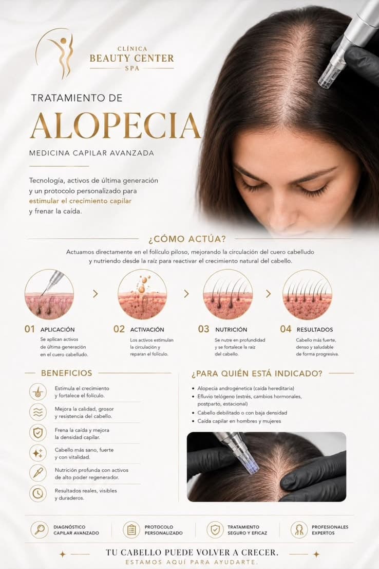 Infografía tratamiento de alopecia: cómo actúa, beneficios y para quién está indicado
