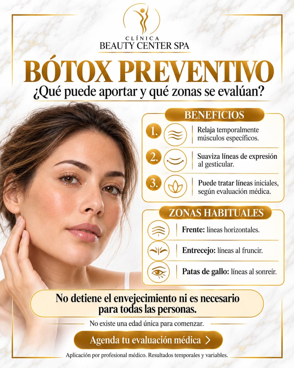 Infografía Bótox preventivo: beneficios y zonas habituales