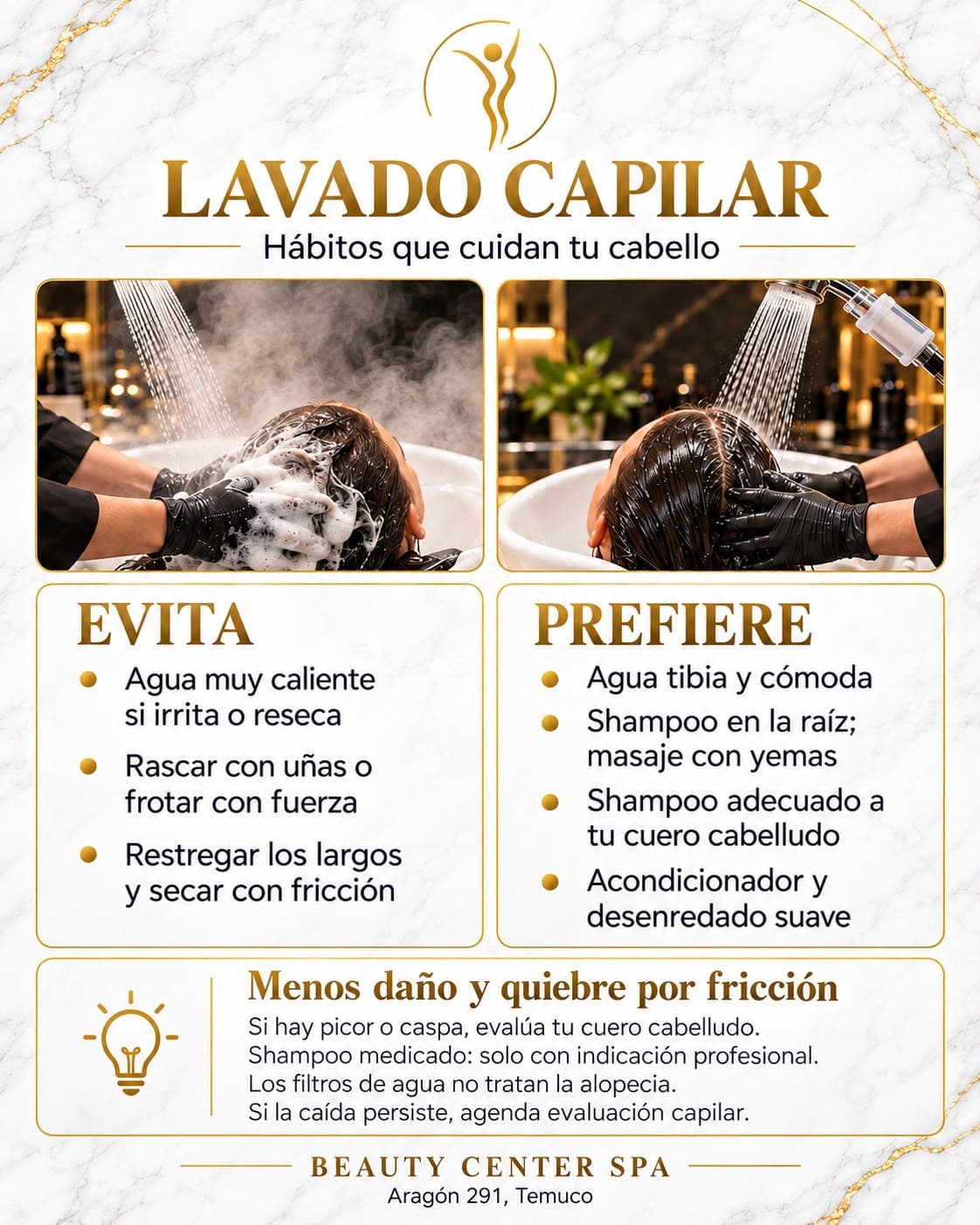 Infografía Lavado capilar: hábitos que cuidan tu cabello