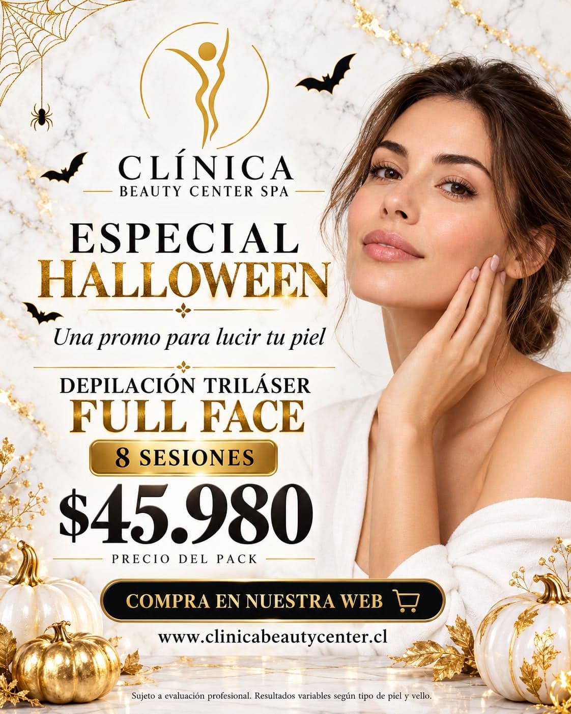 Especial Halloween: depilación Triláser full face, pack de 8 sesiones $45.980