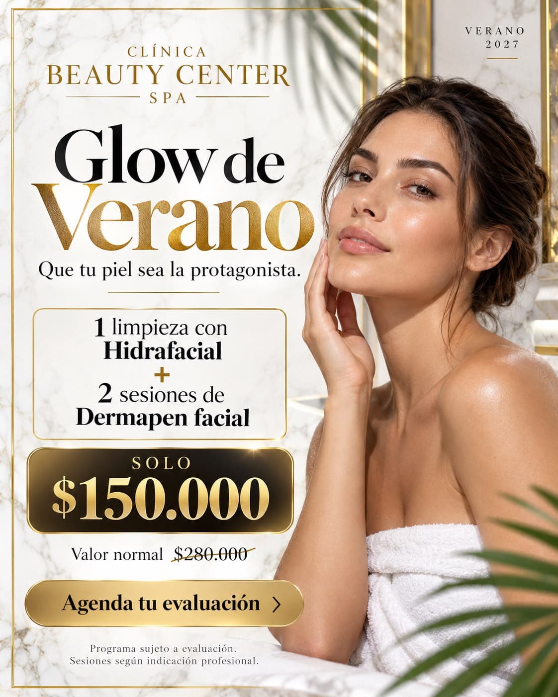 Glow de Verano 2027: limpieza con Hidrafacial más 2 sesiones de Dermapen facial a $150.000