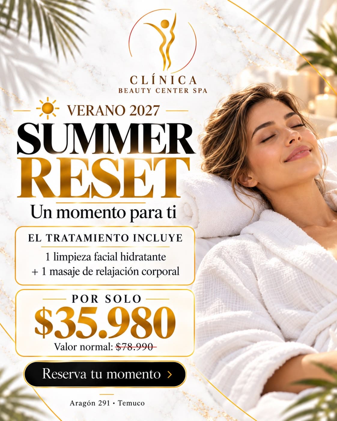 Summer Reset Verano 2027: limpieza facial hidratante más masaje de relajación a $35.980